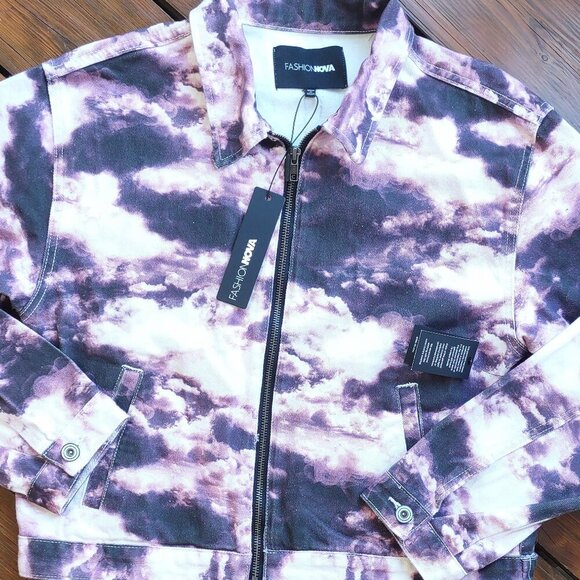 Fashion Nova Galaxy Dreams Purple Tie Dye Denim Jacket Full Zip Boho Size Medium - Picture 9 of 9